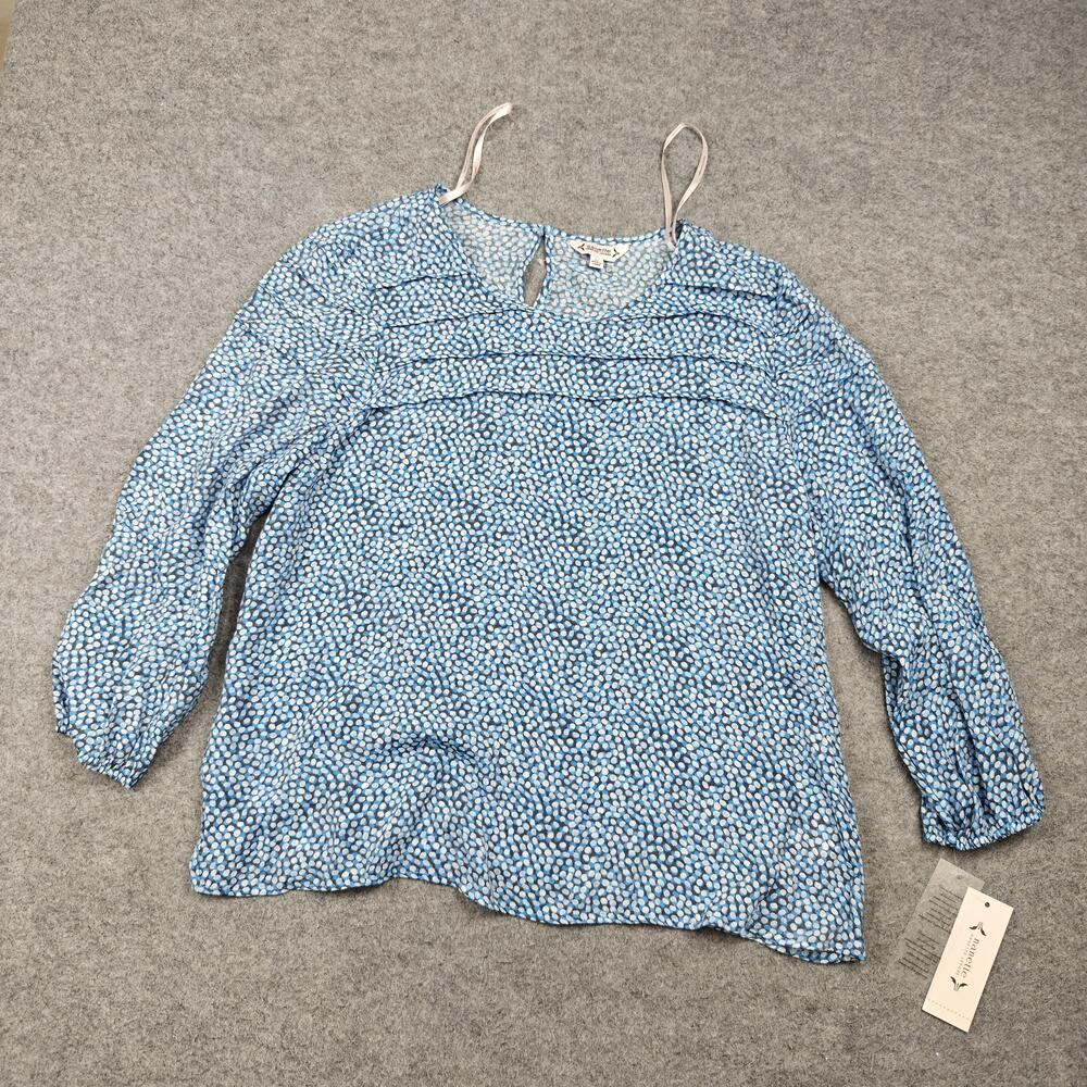 Nanette Lepore Tunic Womens XL Blue Polka Dot Chiffon Pleated Keyhole Neck